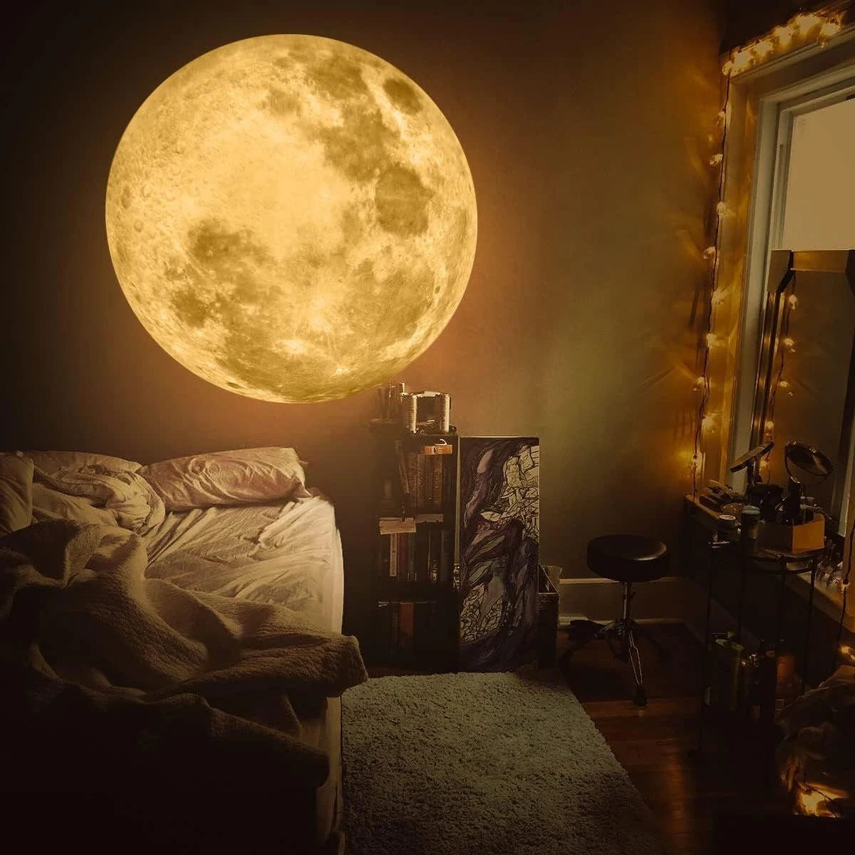 lampe led rechargeable usb projection lune atmosphère décoration murale ambiancé cratères terrestre spatial
