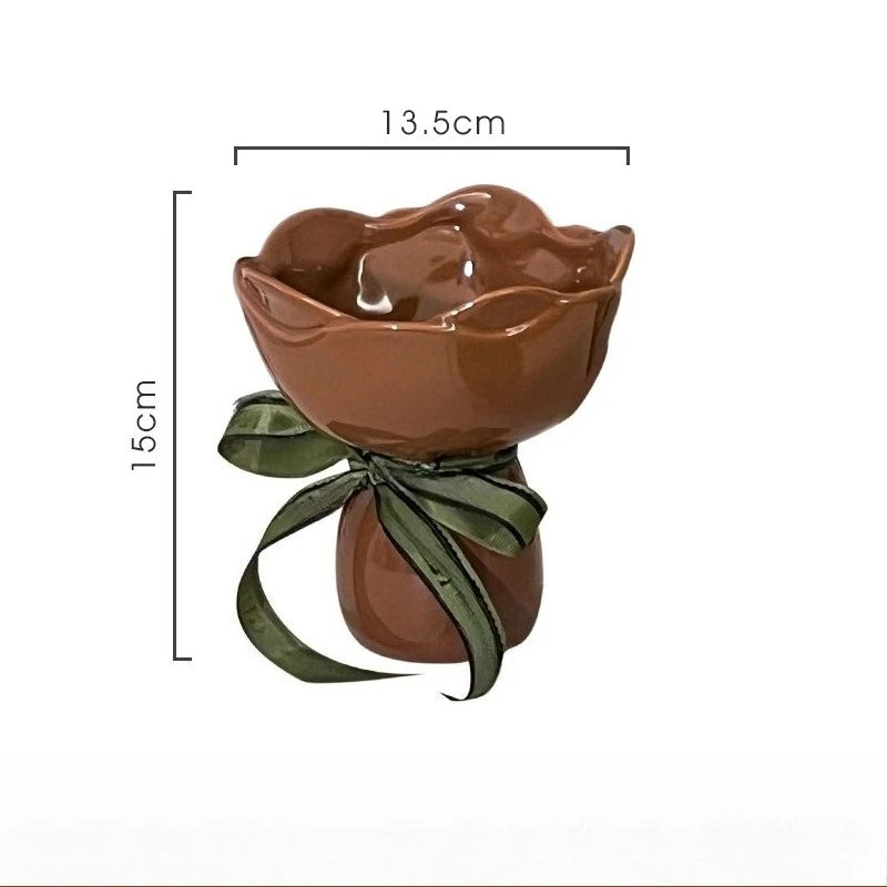 vase céramique moderne rouge vert rose décoratif ruban fleurs artificielles