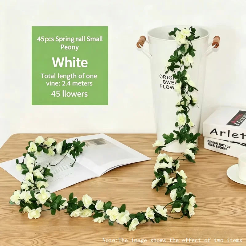guirlande artificielle roses blanches vertes mariage décoration intérieure diy fleurs feuilles adhésif floral