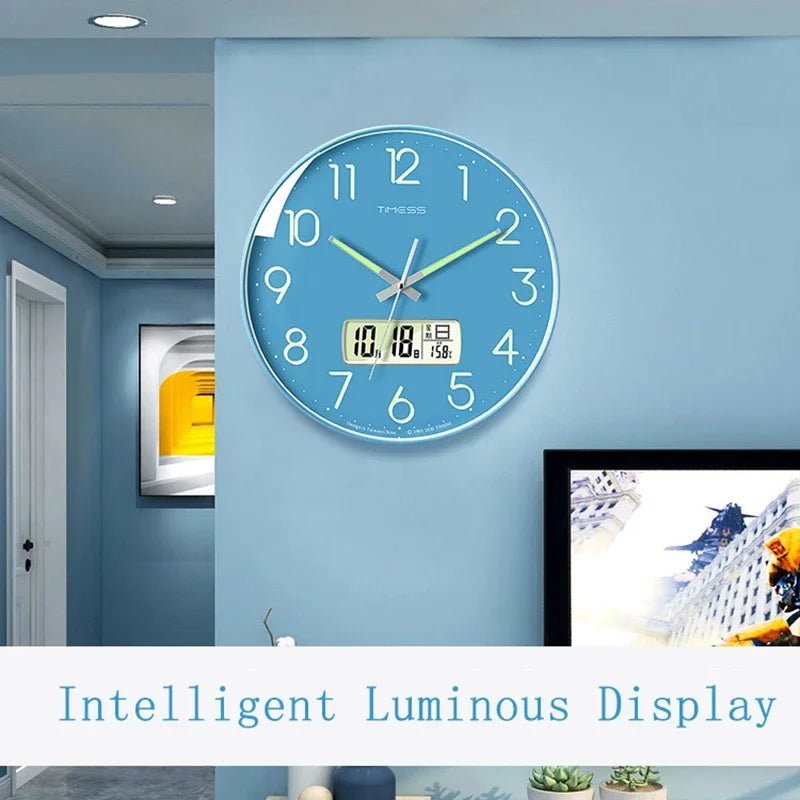 horloge murale moderne quartz aiguille calendrier luminoise face unique blanc vert noir