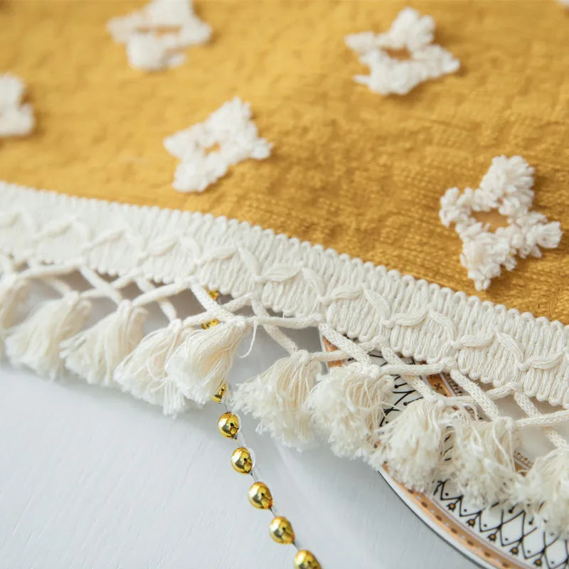 nappe table vintage jaune moutarde motif floral nordique réutilisable été printemps hiver automne