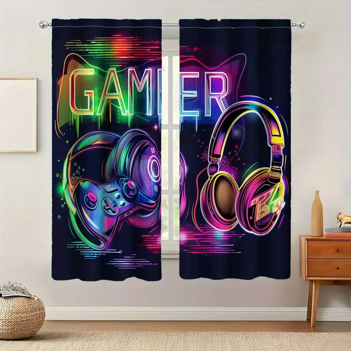 rideau cyberpunk console jeu noir multicolore polyester blackout moderne pièces