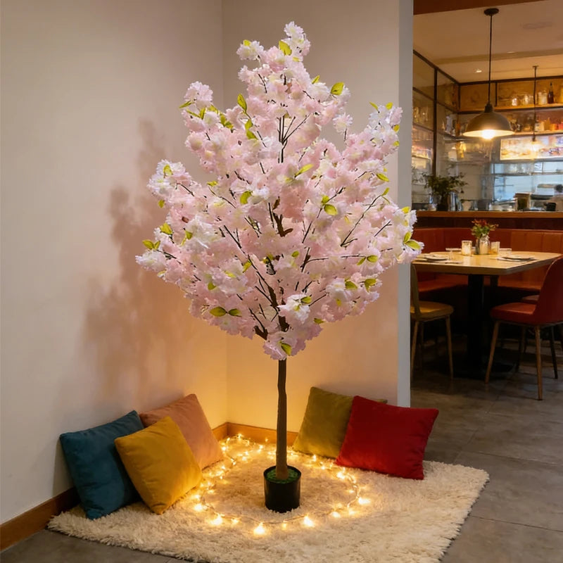 arbre artificiel rose clair vert fleurs feuilles moderne extérieur durable waterproof anniversaire decoration maison