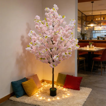 arbre artificiel rose clair vert fleurs feuilles moderne extérieur durable waterproof anniversaire decoration maison
