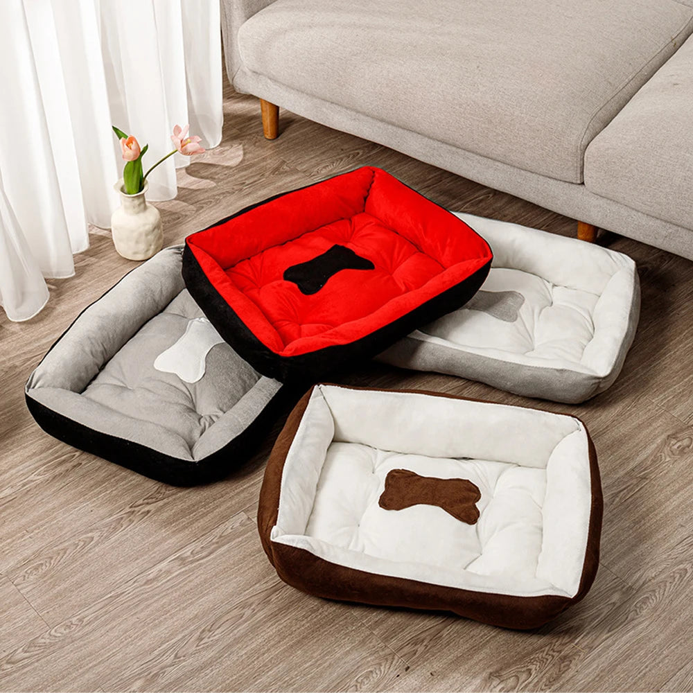 lit chien velours doux confortable panier canapé confortable motif os gris marron rouge
