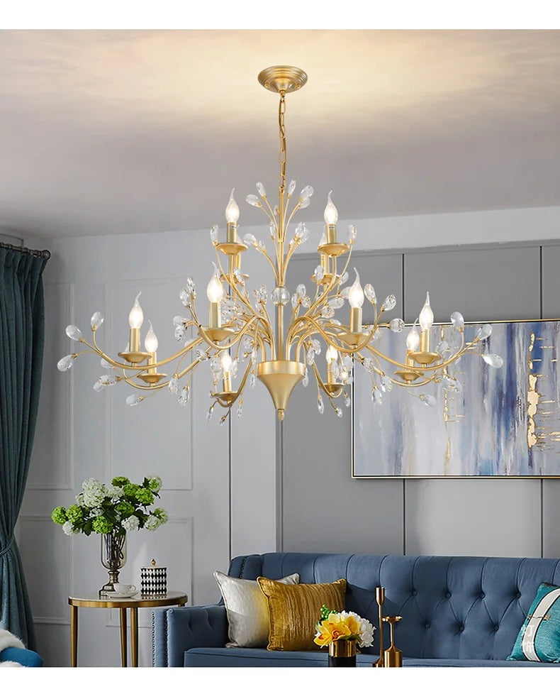 lustre led noir branches cristal contemporain élégant suspendu salon chambre