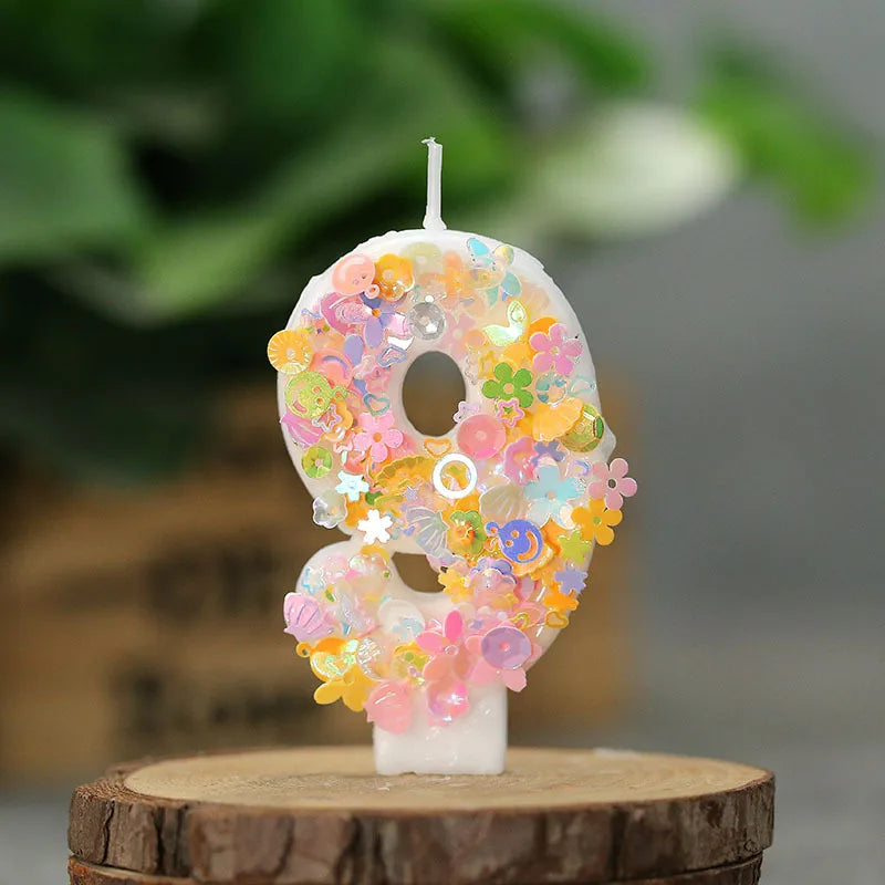 bougies décoratives chiffres fleurs paillettes anniversaire mariage multicolore blanc festive tringle fixe