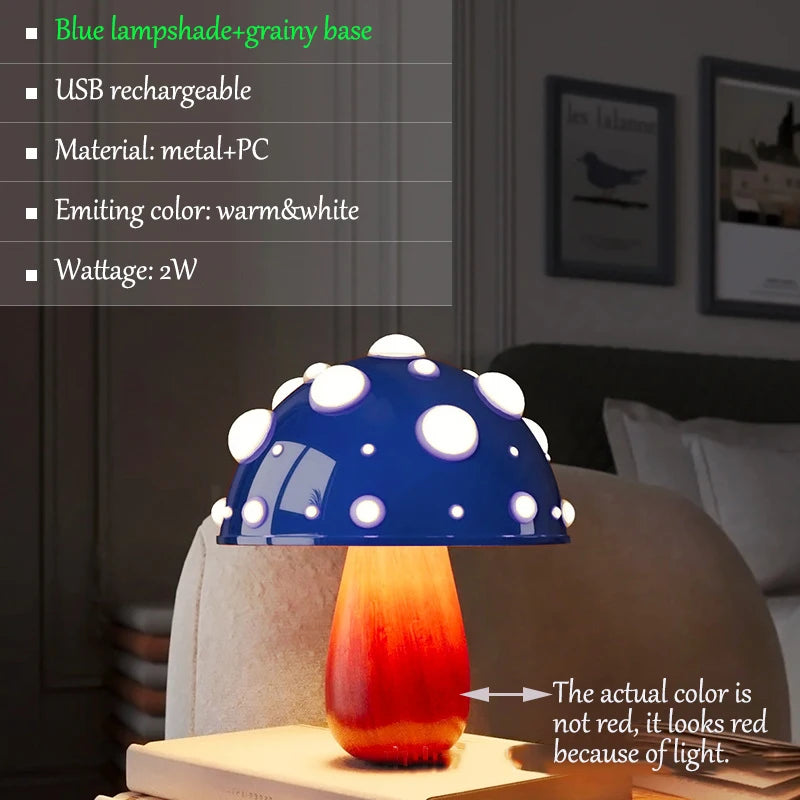 lampe poser champignon enfant rechargeable usb led rouge blanc vert violet bleu moderne chambre