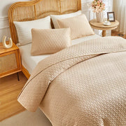 Couvre-lit beige 3 pièces léger d'été pour lit queen - Ensemble couette doux et durable