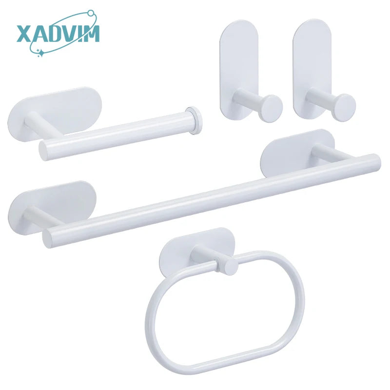 ensemble accessoires salle bain blanc métal adhésif porte serviette anneau crochet papier