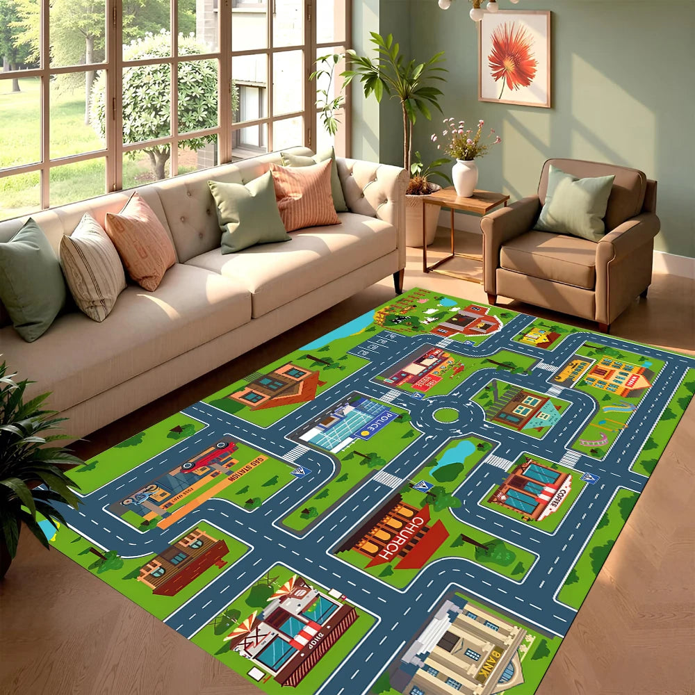 tapis moderne route course fleur vert gris blanc rouge bleu adhésif salon chambre decoration
