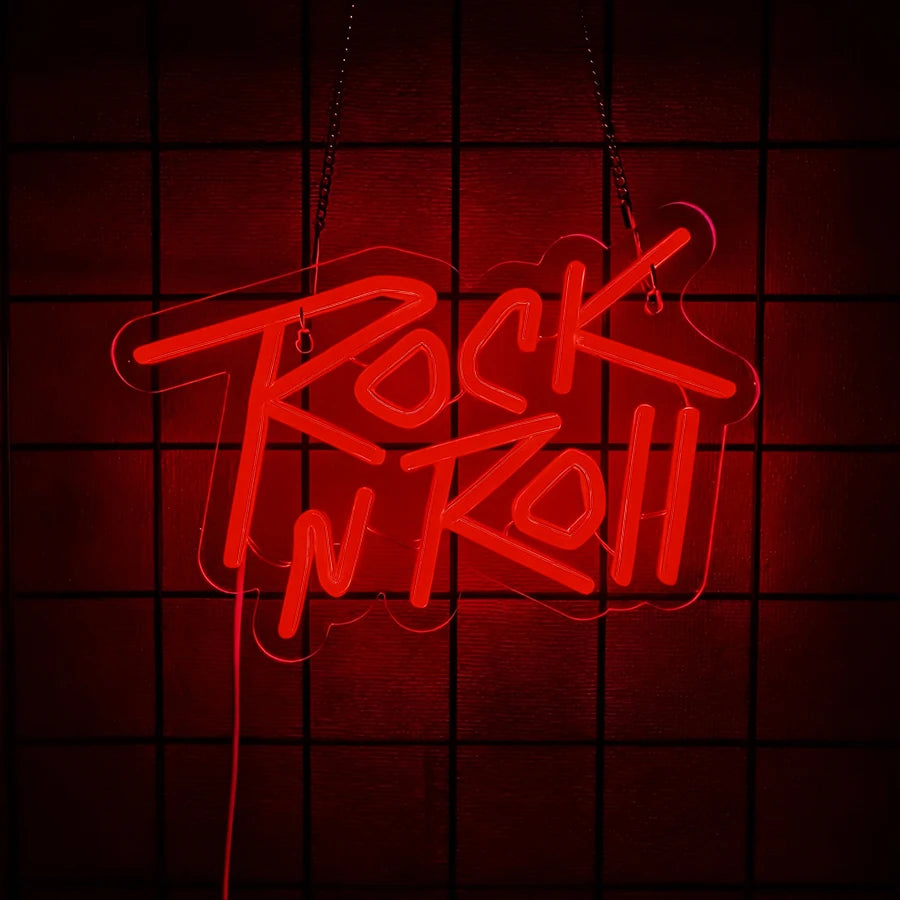 néon lumineux rock roll ac dc high voltage couleurs vives logo texte fixations