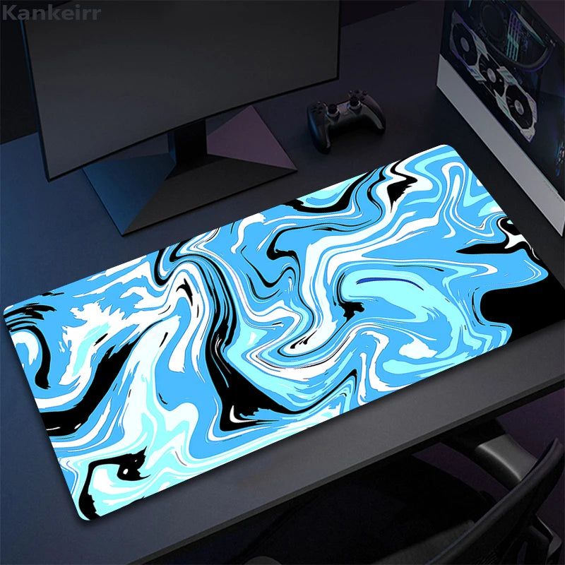 grand tapis gamer cuir noir blanc motif marbré moderne abstrait