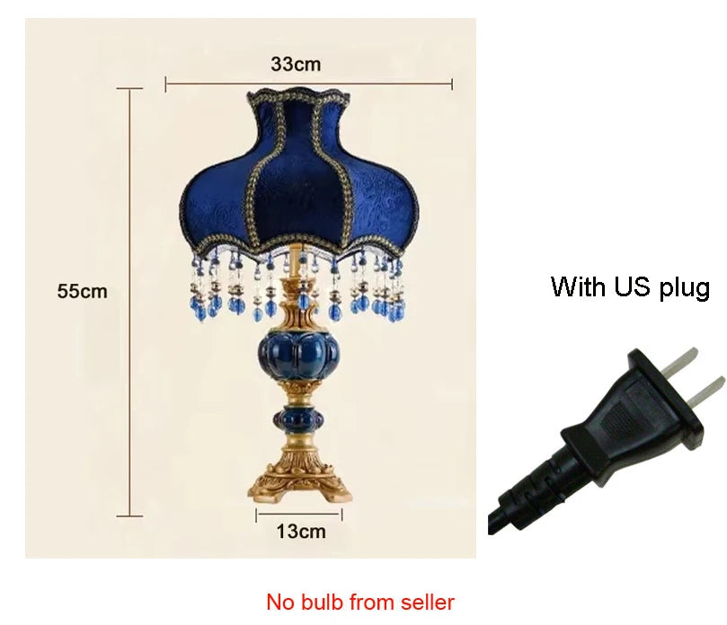 lampe table classique bleu or transparentes abat jour velours vintage chambre coucher européenne moderne
