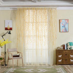 rideaux chambre polyester feuilles vertes bohème semi transparent panneaux motifs vaporeux aspect décoratif champêtre
