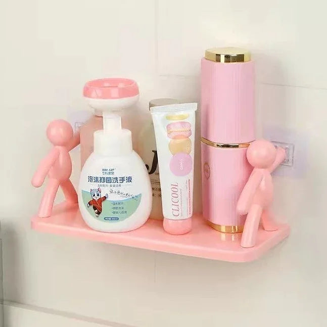 étagère murale moderne blanche rose adhésive cosmétiques brosses dents tasses condiments rangement salle bain