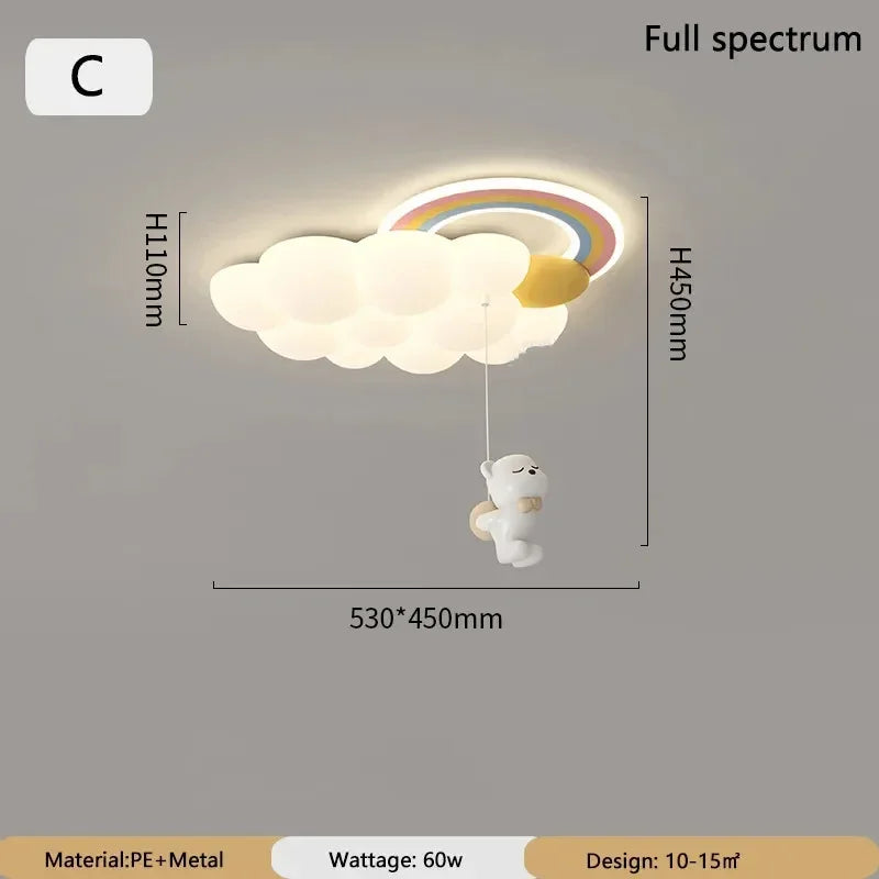 lampe suspendue moderne enfantine nuage arc ciel blanc jaune licorne cordon fixe chambre enfants