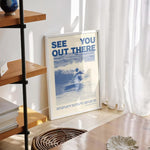affiche surf vintage surfeur vague bleu blanc cadre mural décoration chambre salon