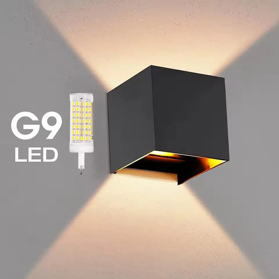 lampe led g9 noire contemporaine fixée mur cable 110v 220v 9w aluminium
