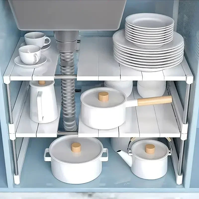 étagère cuisine pliable blanc gris moderne clips plastique métal extensible 54 75cm