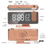 horloge multifonctionnelle or rose moderne radio double alarme projection