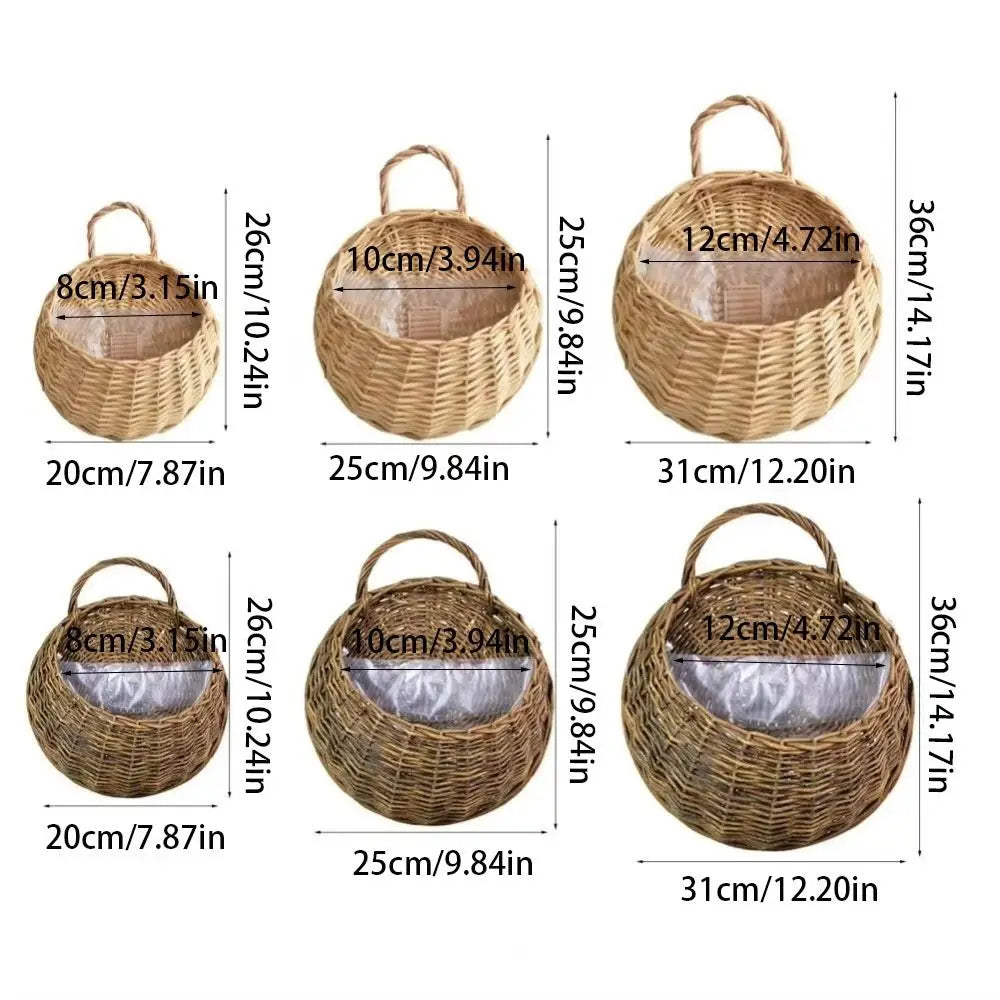 panier suspendu marron clair tressé rustique plante artificielle mur maisonDecoration