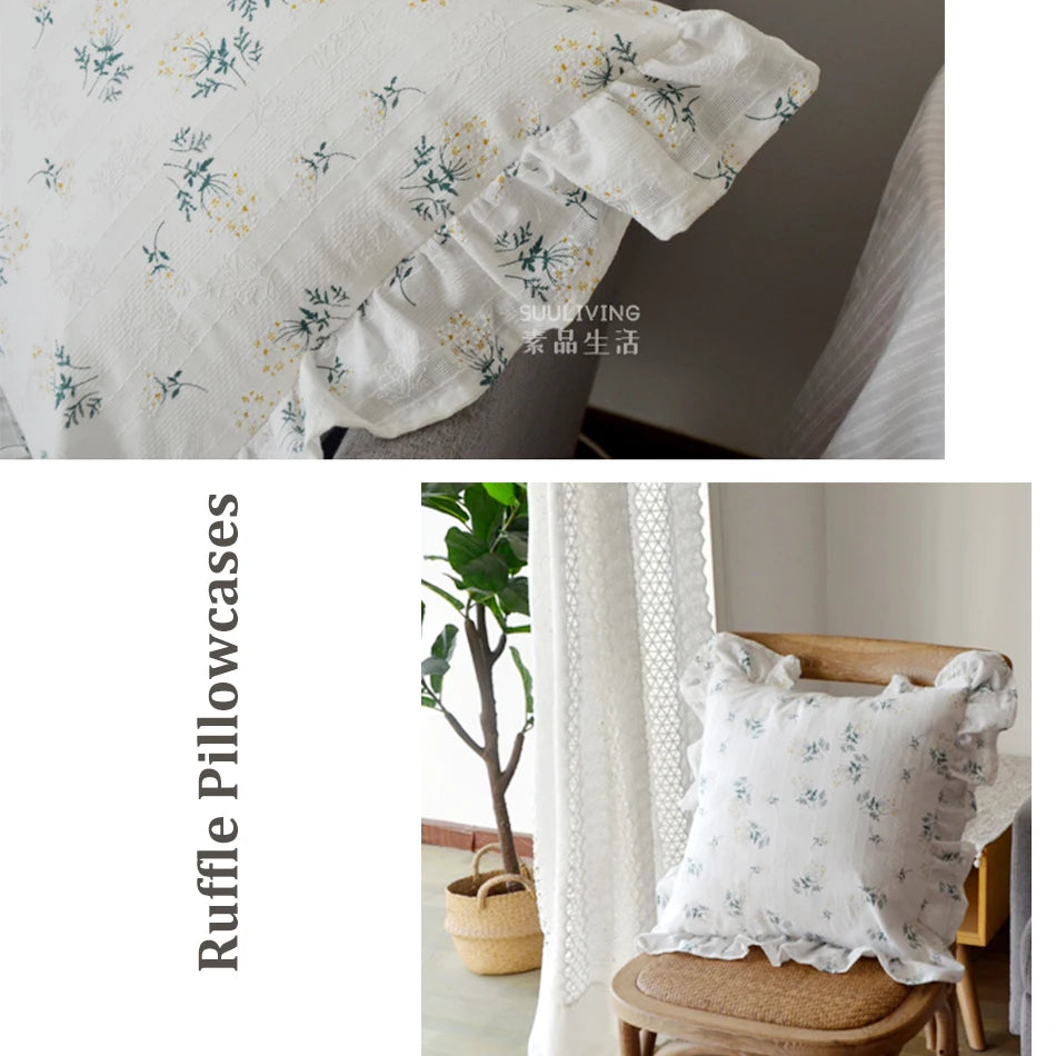 housse coussin coton fleurs bleues jaunes vintage décorative blanche 40x40cm 50x50cm adhésive