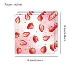 serviettes jetables fraises rouge vert fond rose anniversaire enfant mariage festives