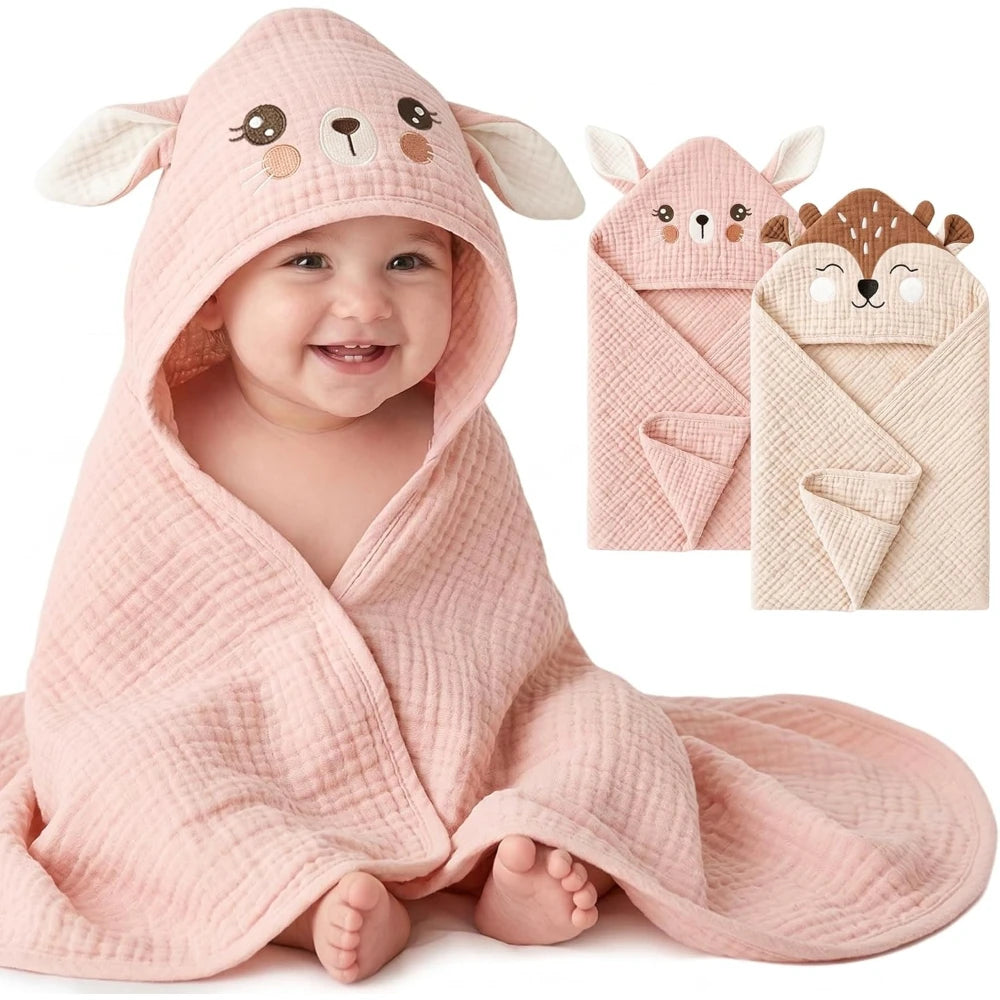 serviettes bain bébé rose poudré capuche oreilles lapin coton fibre bambou absorbant doux gaufrettes