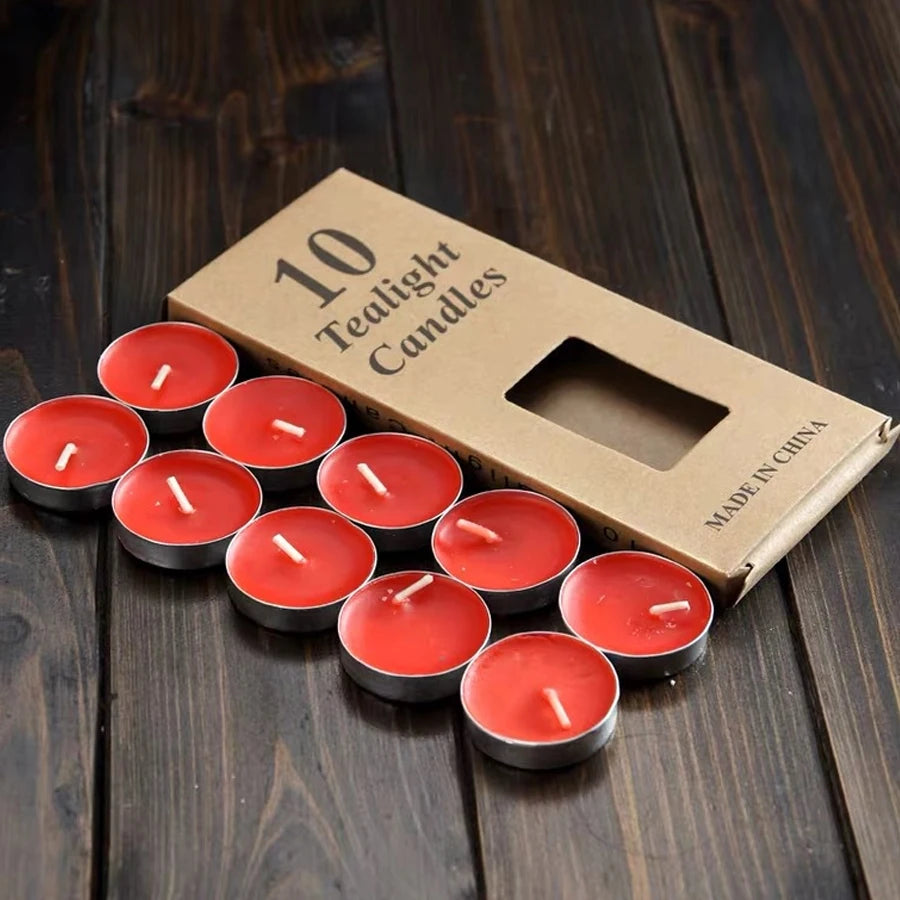 bougies tealight rouge boîte 10 bougies simple minimaliste paraffine décoration maison festive