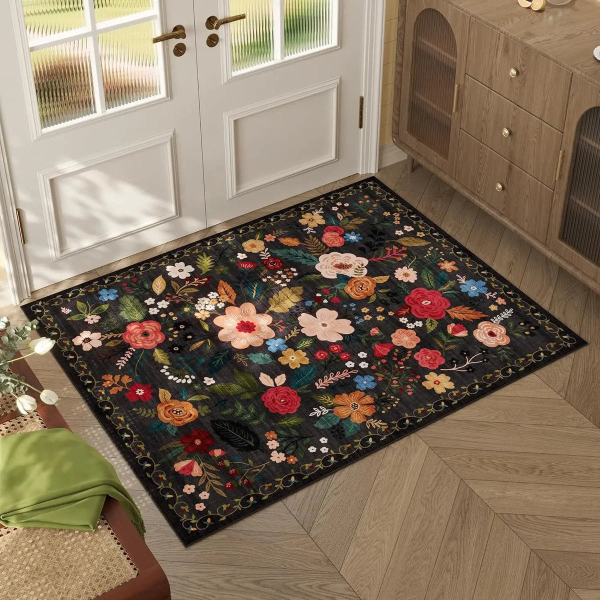 tapis fleuri moderne antidérapant résistant décoloration salon entrée polyester imperméablewashable