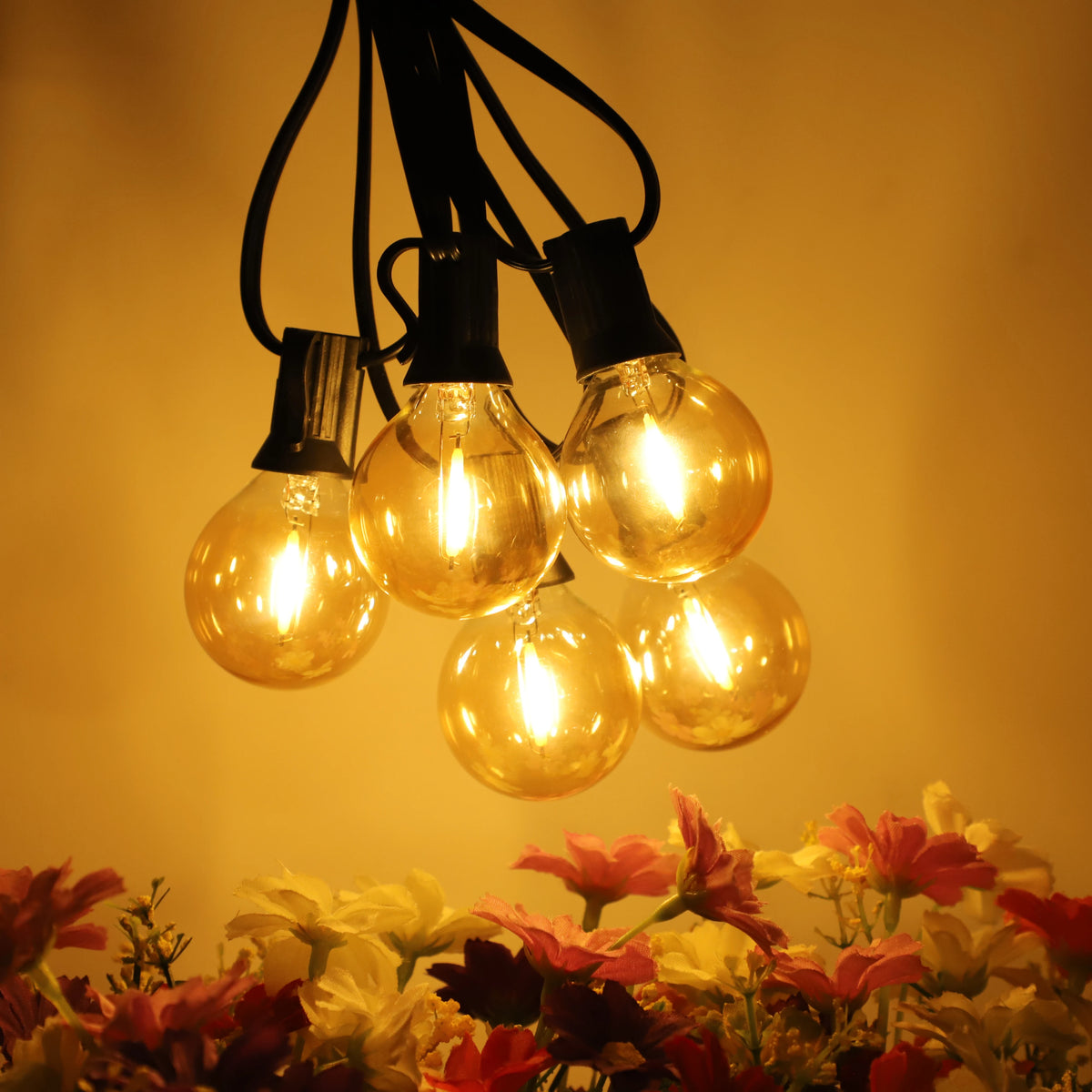 guirlande lumineuse solaire extérieure 24V LED filament ambre transparent moderne vintage clips noirs