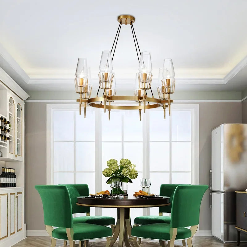 chandelier led verre transparent moderne or noir salon chambre villa