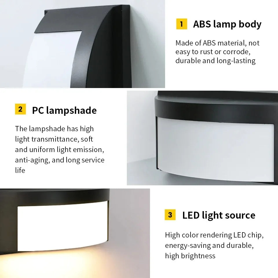 lampes murales led noir blanc géométrique ip66 moderne détecteur mouvement piro étanche