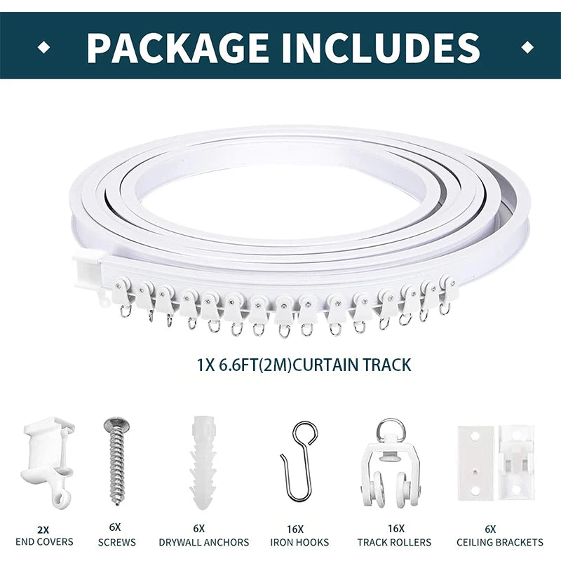 rails rideau flexible blanc moderne clips anneaux vis plaque fixation polyester pliable durable