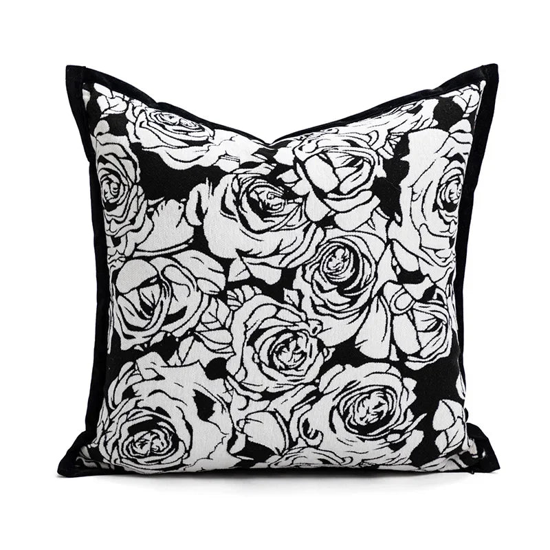 housse coussin décorative carrée motif noir blanc moderne canapé salon maison