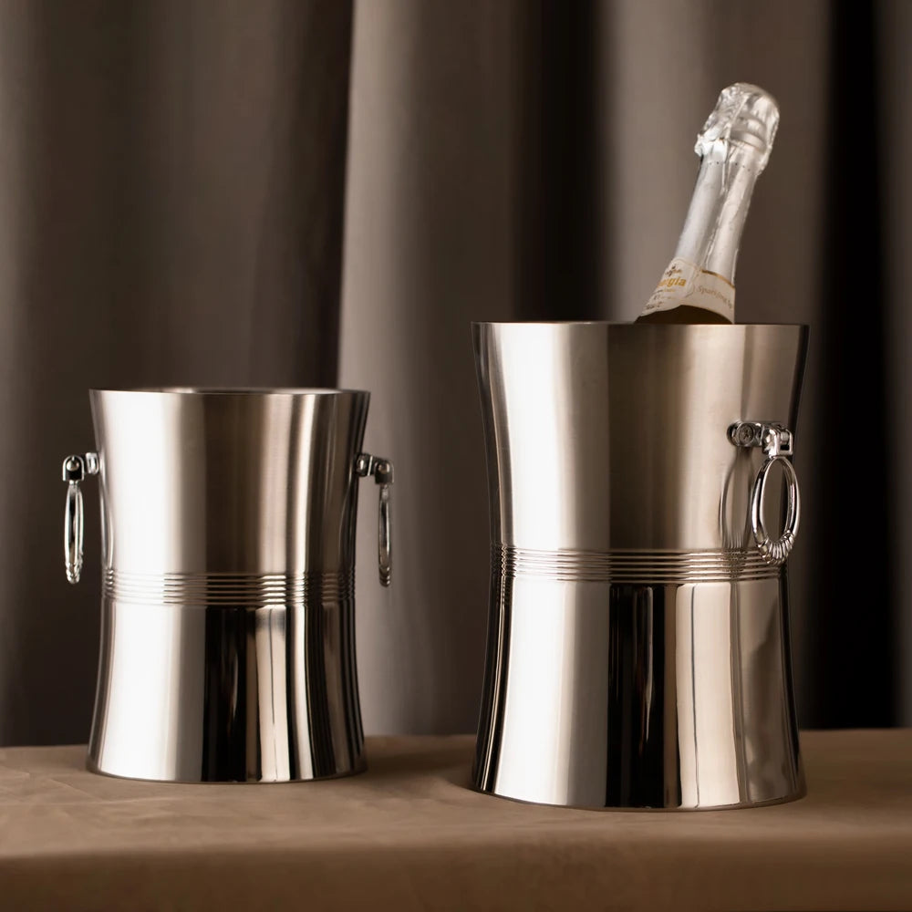 seau glace acier inoxydable argenté couvercle poignées vin champagne