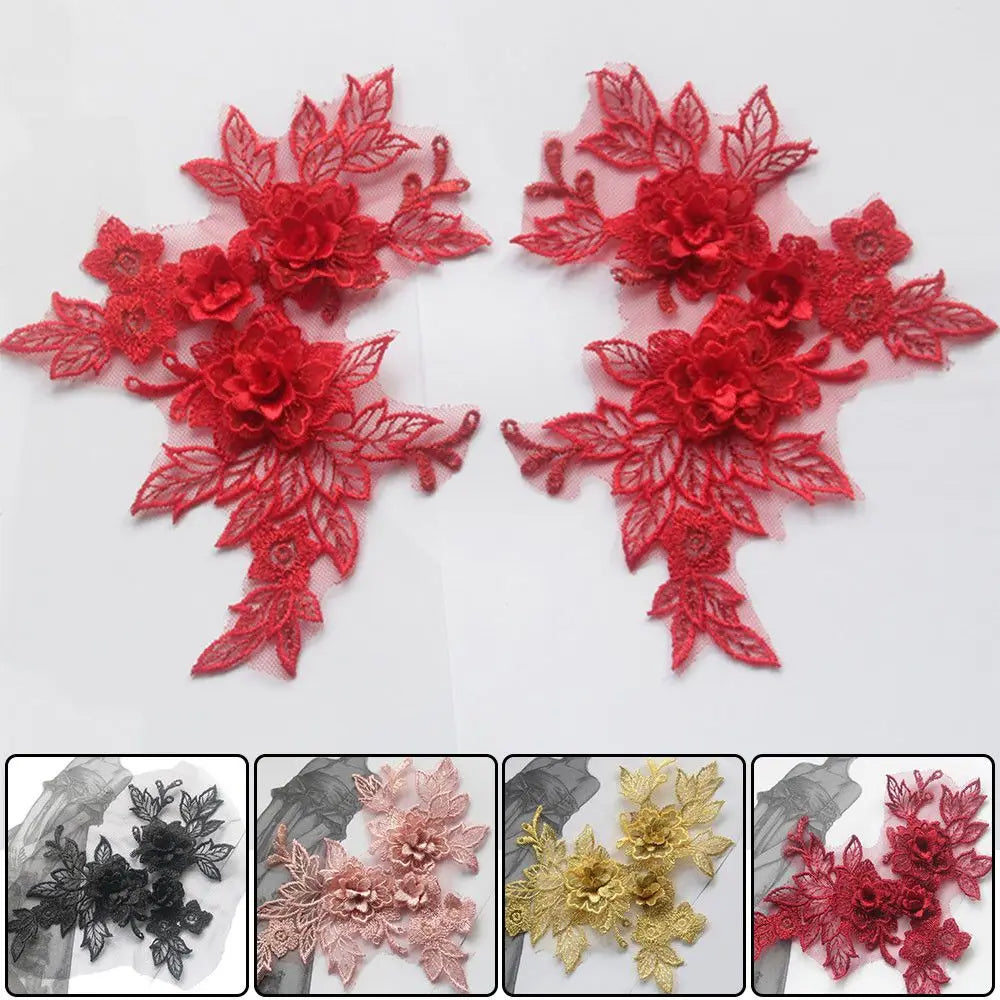 appliques decoratives dentelle fleurs feuilles rouge noir bleu royal rose foncé doré blanc