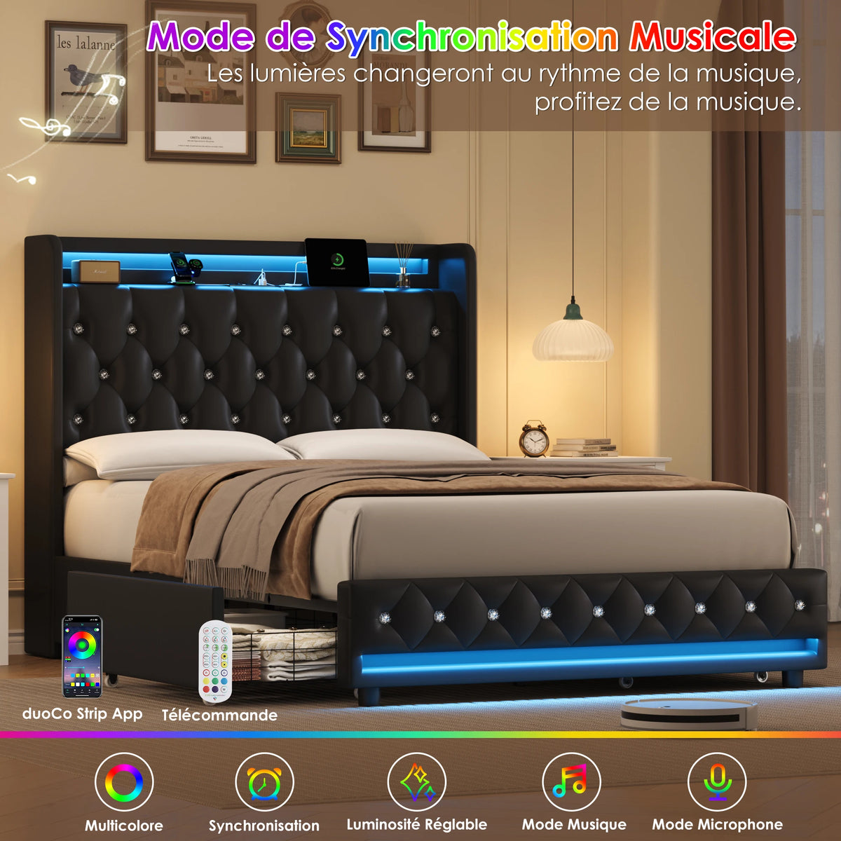 Rangements pratiques avec coffre et tiroirs