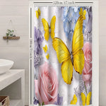rideau douche papillons fleurs jaunes polyester moderne anneaux rideau blanc violet bleuclair chambre toilette