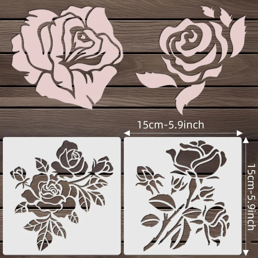 pochoirs fleurs roses stylisées vintage art floral peinture toile tissu diy blanc noir