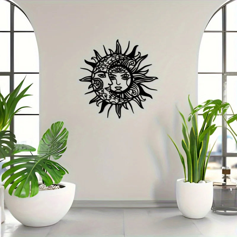 sticker mural art nouveau visage solaire noir adhésif décor intérieur opaque moderne chambre salon