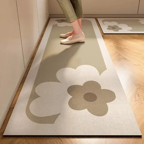 tapis sol cuisine absorbant diatomite japonais moderne beige gris rayures géométriques antidérapant