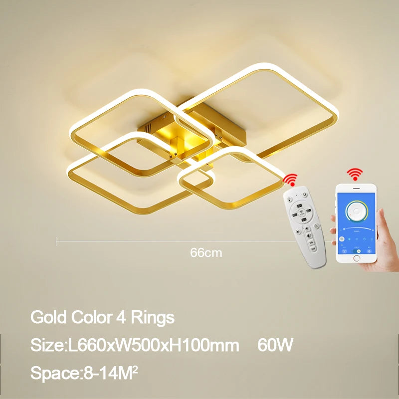 Lampe LED moderne or blanc géométrique simple télécommande app minimaliste 2000 82000 lumens