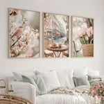 toiles d'art moderne fleurs oiseau tulipes minimaliste blanc roseclair vertDecorationMurPrintanière