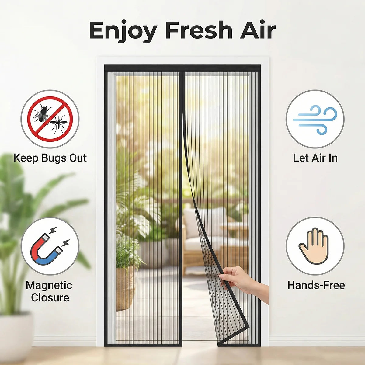 rideau magnétique anti moustiques noir rayures moderne adhésif porte été respirant 80cm 210cm