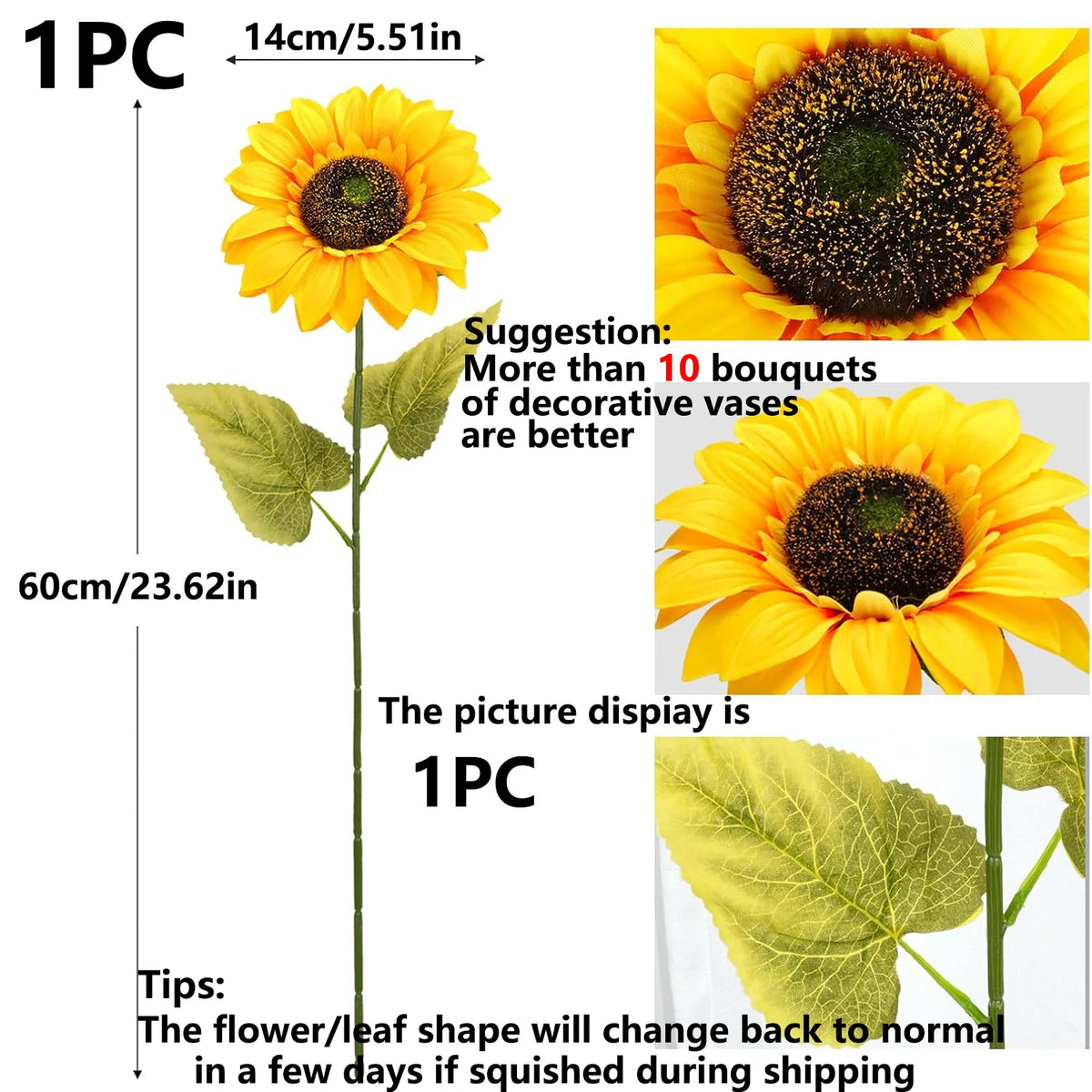 bouquet fleurs artificielles tournesol jaune feuilles vertes deco moderne exterieur intérieur fête anniversaire mariage