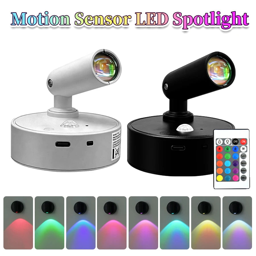 projecteur led réglable rechargeable détecteur mouvement télécommande blanc noir moderne chambre coucher
