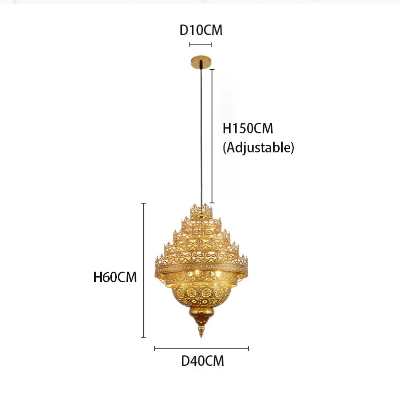 lampe suspendue dorée ornements floraux artisanale ampoule e27 ajustable salon étude filigrane métal vintage