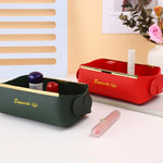 boîtes rangement cosmétiques pliables modernes vert foncé rouge rose marron jaune simili cuir doré
